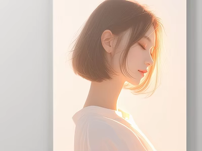 Portrait Of Woman Side Profile With Short Hair Closed Eyes White Shirt And Soft Light 3d model