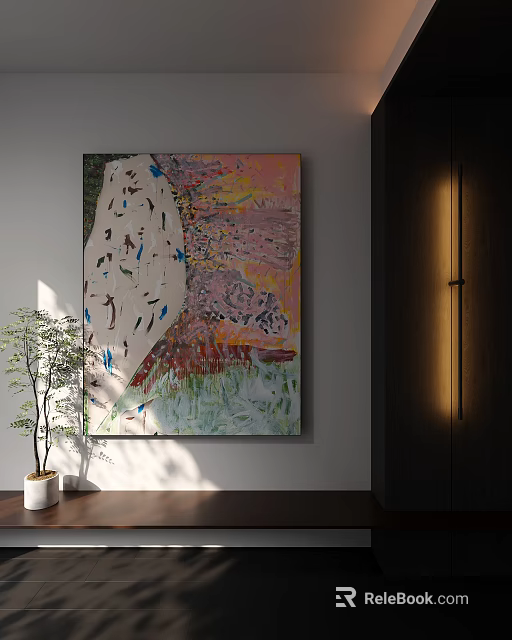 Colorful Abstract Painting With Expressive Brush Strokes In Modern Interior Wall Art 3d model 