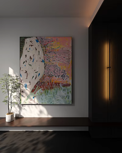 Colorful Abstract Painting With Expressive Brush Strokes In Modern Interior Wall Art 3d model
