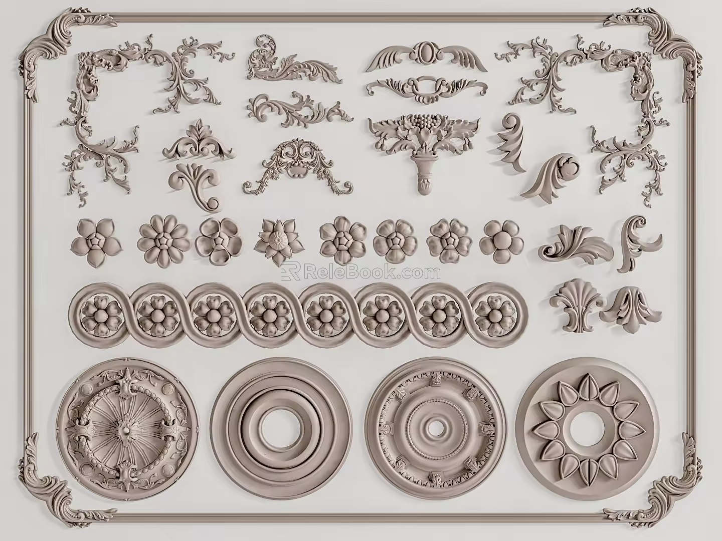 European-style Carved Line Carved Roman Column Plaster Line Corner Column 3d model