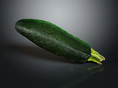 Fresh Green Zucchini Whole Ripe Vegetable with Smooth Skin on Dark Reflective Surface 3d model