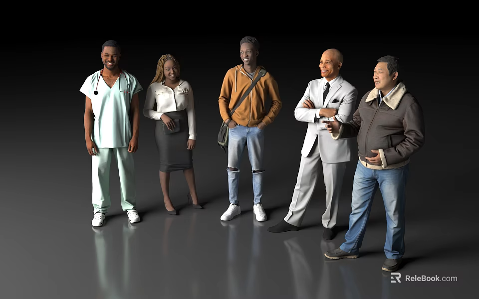 Group of Diverse Multi Ethnic People Standing Together in Various Attires 3d model 