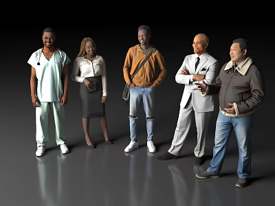 Group of Diverse Multi Ethnic People Standing Together in Various Attires 3d model
