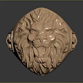 Exquisite Lion Head Design Ring With Golden Intricate Carving And Decorative Side