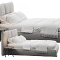 Modern Bed Design Featuring Upholstered Headboard White Sheets Pillows And Nightstand 3d model