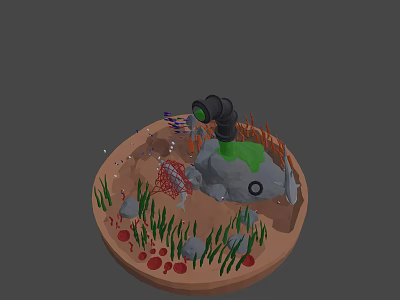 3D Rendered Underwater Scene With Coral Seaweed Rocks Fishing Net And Diving Gear 3d model