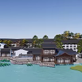 Traditional Chinese Ancient Architecture Complex With Courtyard Waterfront And Surrounding Trees 3d model
