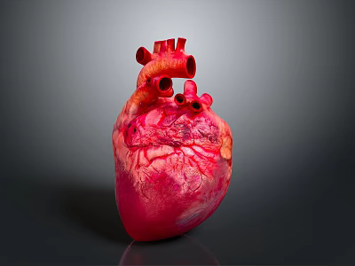 Realistic Human Heart Organ Model With Detailed Red Texture And Dark Background 3d model