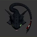 Cute Black Dragon Character With Green Eyes Red Flag And Wings