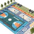 Outdoor Park Landscape Featuring Basketball Court Parking Spaces and Lush Trees