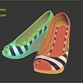 Women's Stylish Striped Peep Toe Wedge Sandals With Blue White Orange Design