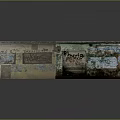 Old Weathered Storefront Facade With Peeling Paint Graffiti And Roll Up Door
