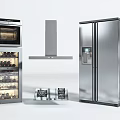 Stainless Steel Kitchen Appliances Including Oven Wine Cooler Range Hood Gas Stove And Refrigerator