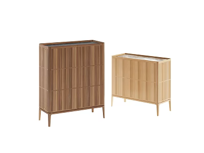 Modern Wooden Entryway and Side Cabinets With Vertical Slats and Tapered Legs 3d model