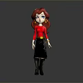 3D Cartoon Woman with Red Hair Red Top Black Skirt Black Boots Gold Belt Bracelets