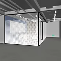 Modern Office Interior With Glass Partition And Perforated Design Elements 3d model