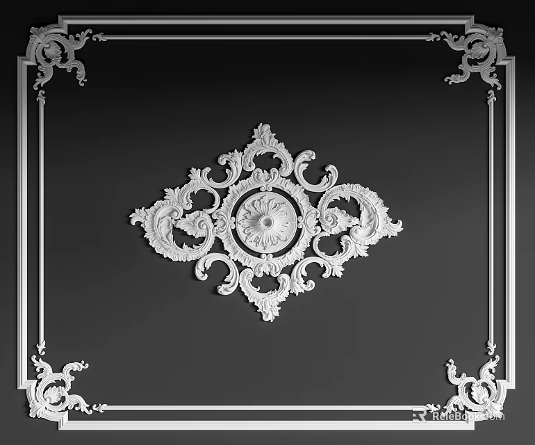 Ceiling Carving Design With Intricate Ornate Scroll And Floral Patterns 3d model