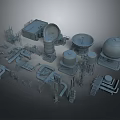 Industrial Landscape 3D Models With Tanks Pipes Ladders And Platforms On Gray Background