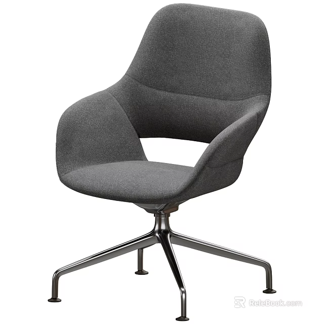 Modern Gray Fabric Office Chair With Ergonomic Armrests And Metal Five Star Base 3d model 