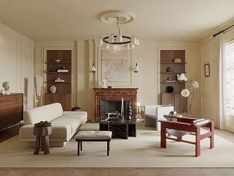 Middle-style living room sofa coffee table combination 3d model