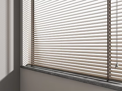 Light Colored Venetian Blinds Covering Window With Dark Sill In Bright Interior Room 3d model