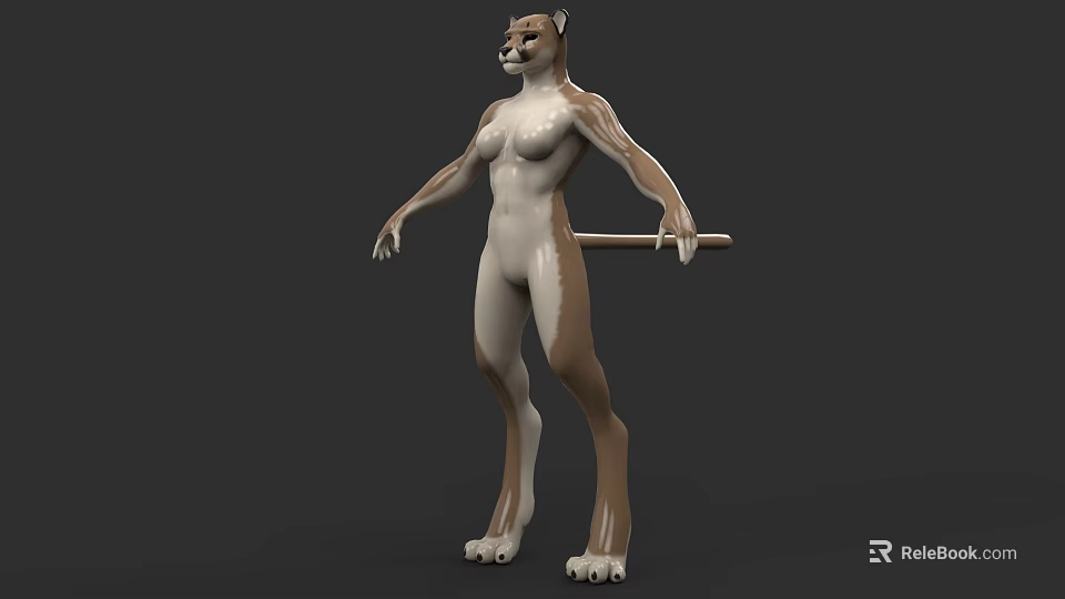 Anthropomorphic Leopard Creature Standing Holding Staff with Muscular Build 3D Render 3d model 