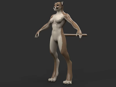 Anthropomorphic Leopard Creature Standing Holding Staff with Muscular Build 3D Render 3d model