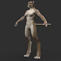 Anthropomorphic Leopard Creature Standing Holding Staff with Muscular Build 3D Render