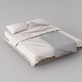 Double Bed With Minimalist Design White Gray Bedding Pillows And Simple Frame 3d model