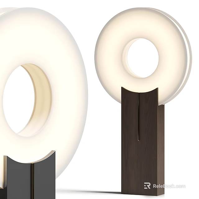 Modern Circular Design Table Lamp With White Lampshade And Dark Base 3d model 