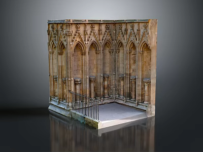 Gothic Stone Architecture Scenic View With Arched Structures Intricate Carvings And Metal Railing 3d model