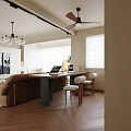 Warm Open Plan Living And Dining Room Interior With Comfortable Brown Sofa And Wooden Flooring