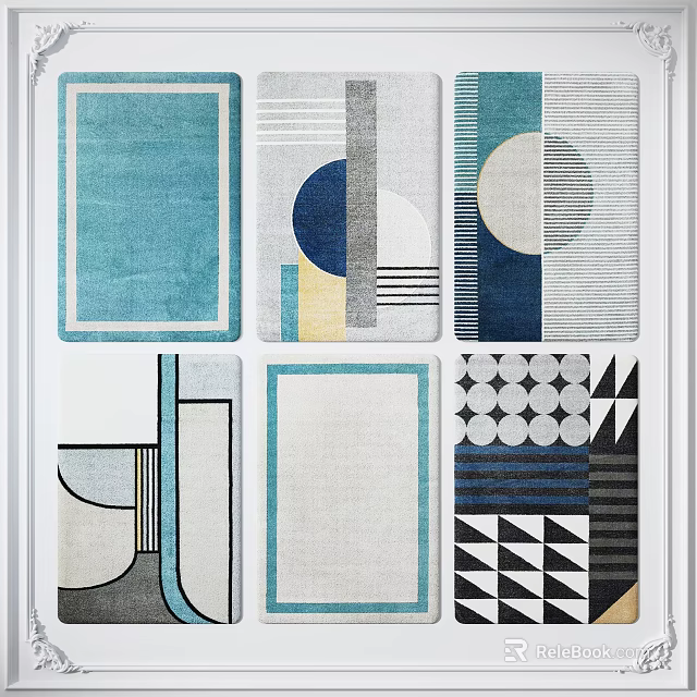 Modern Square Rugs With Geometric Patterns And Various Color Designs 3d model