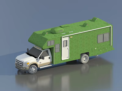 Green Camper Van Exterior With White Cab And Side Windows Design 3d model