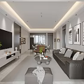 Modern Minimalist Open Plan Living And Dining Room With Comfortable Leather Sofa And Elegant Decorations