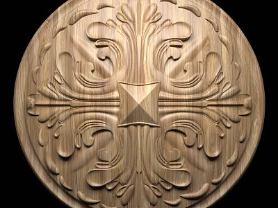 Ornate Wooden Carved Ceiling Medallion with Intricate Floral Patterns Central Star Accent 3d model