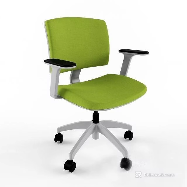Modern Green Upholstered Office Chair With Armrests And Wheeled Base 3d model 