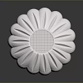 White Flower Shaped Sculpture with Radial Texture and Grid Pattern Center on Dark Reflective Surface