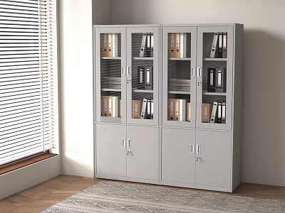 Gray Office File Cabinet With Glass And Solid Doors For Document Storage 3d model