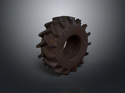 Heavy Duty Black Tire With Deep Tread Blocks On Gray Background 3d model