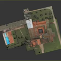 Ancient Architecture Traditional Stone Structure Red Tiled Roofs Towers Courtyard And Green Lawn