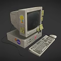 Vintage Computer Setup With Monitor Case Keyboard Mouse Stickers Sticky Notes NASA 7UP Logos