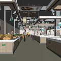 Modern Supermarket Department Store Interior with Fresh Produce Seafood Sections Shelves Bright Lighting and Aisles