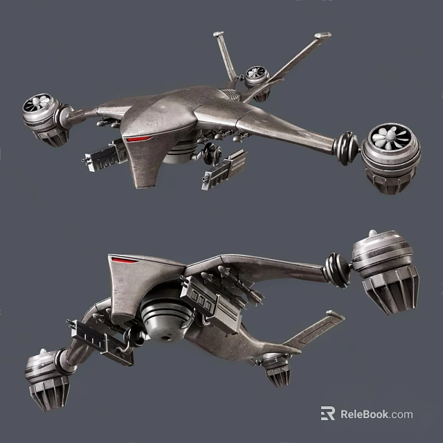 High Tech Futuristic Metallic Drone With Multiple Propellers And Mechanical Components 3d model 