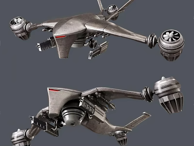 High Tech Futuristic Metallic Drone With Multiple Propellers And Mechanical Components 3d model