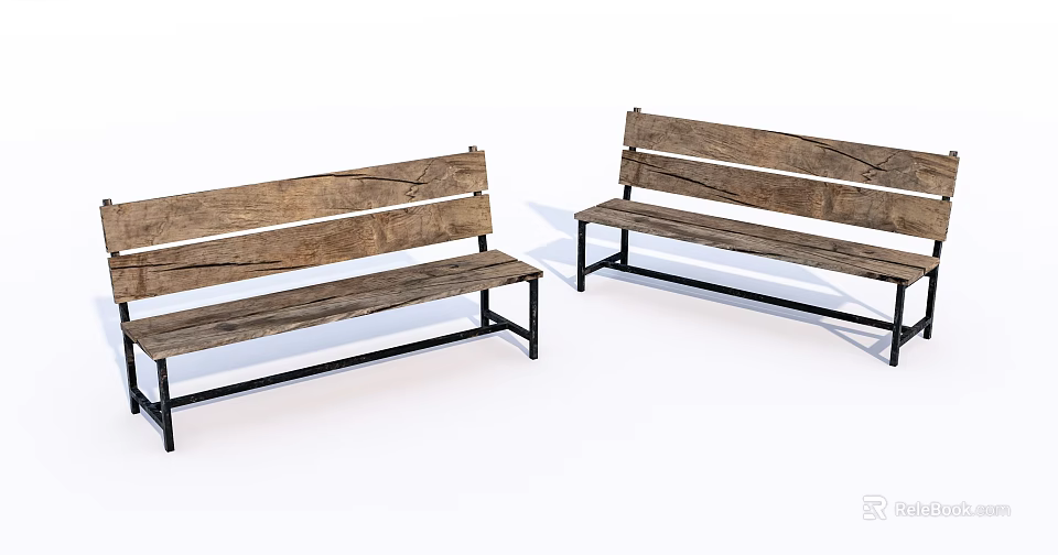 Rustic Wooden Outdoor Chairs with Sturdy Metal Frames and Natural Wood Finish 3d model 