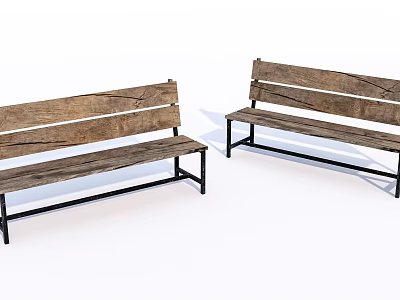 Rustic Wooden Outdoor Chairs with Sturdy Metal Frames and Natural Wood Finish 3d model