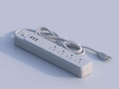 White Power Strip With Multiple Outlets And Coiled Power Cord Design For Home Use 3d model