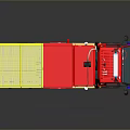 Red Fire Truck With Yellow Stripes Top Cage And Blue Front Details