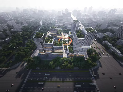 Comprehensive Urban Planning Aerial View With Modern Buildings Green Spaces And Roads 3d model
